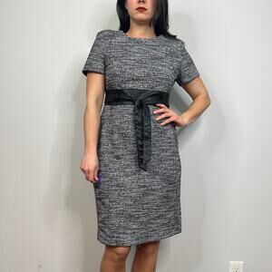 Calvin Klein Black & White Tweed Dress with Faux Leather Black Belt